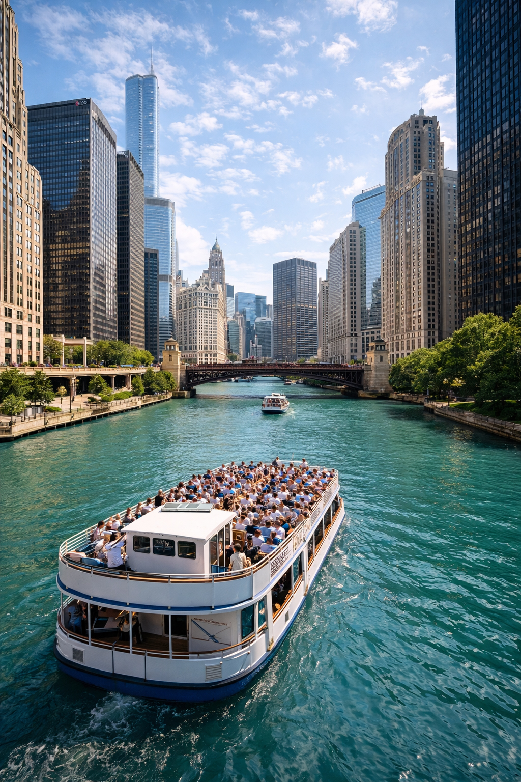 水上から見るシカゴの建築群