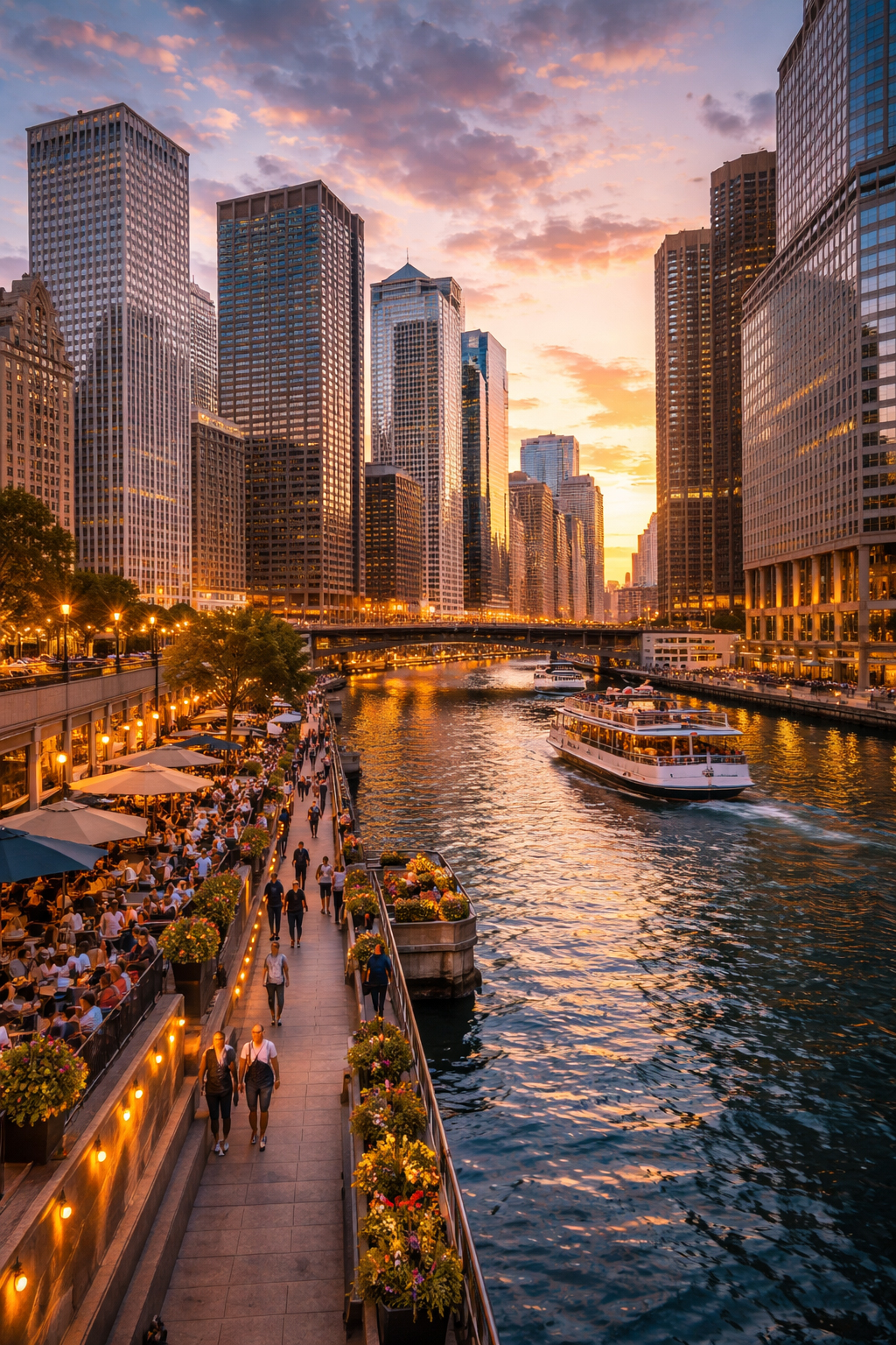 夕方のシカゴ・リバーウォーク