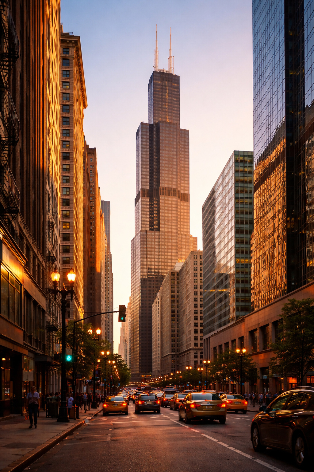 高層建築を見上げる都市景観